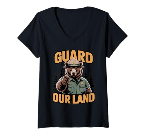 Damen Beschütze unser Land Ranger-Bär Wald Naturliebhaber T-Shirt mit V-Ausschnitt Damen Beschütze unser Land Ranger-Bär Wald Naturliebhaber T-Shirt mit V-Ausschnitt von Starker Ranger-Bär Beschützer Natur Wald Grafik