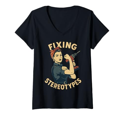 Damen Fixing Stereotypes Starkes Statement T-Shirt mit V-Ausschnitt von Starkes Frauenpower Gleichberechtigung