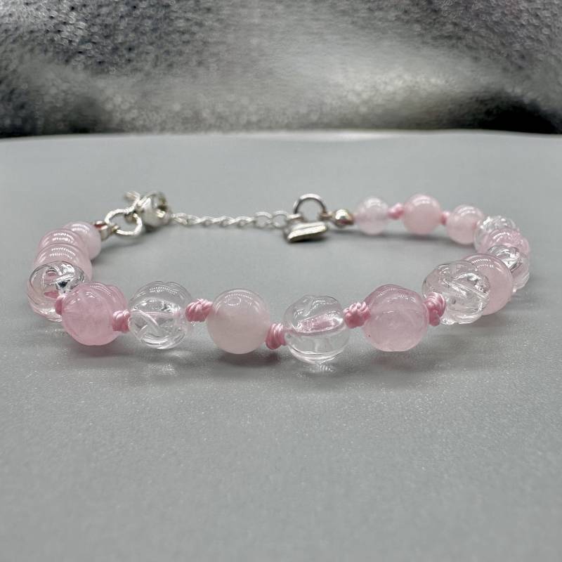 18 - 20 cm Verstellbares Rosenquarz Und Klarer Quarz Perlen Edelstein Armband // Karabiner Sterling Silber Zubehör von StarlightAmber