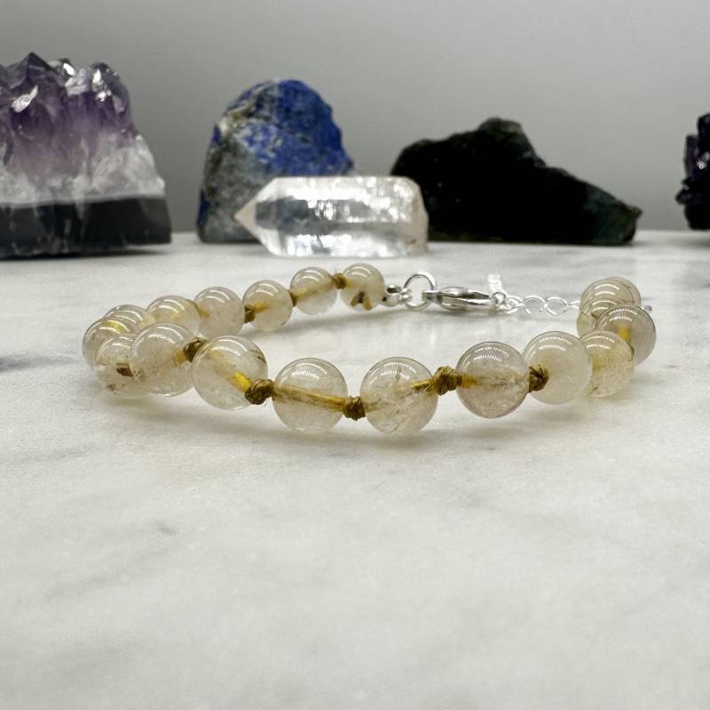 18-8, 5 Zoll Verstellbares Rutilquarz Perlen Edelstein Armband // Sterling Silber Zubehör 18-8, 5 Zoll Verstellbares Rutilquarz Perlen Edelstein Armband // Sterling Silber Zubehör von StarlightAmber