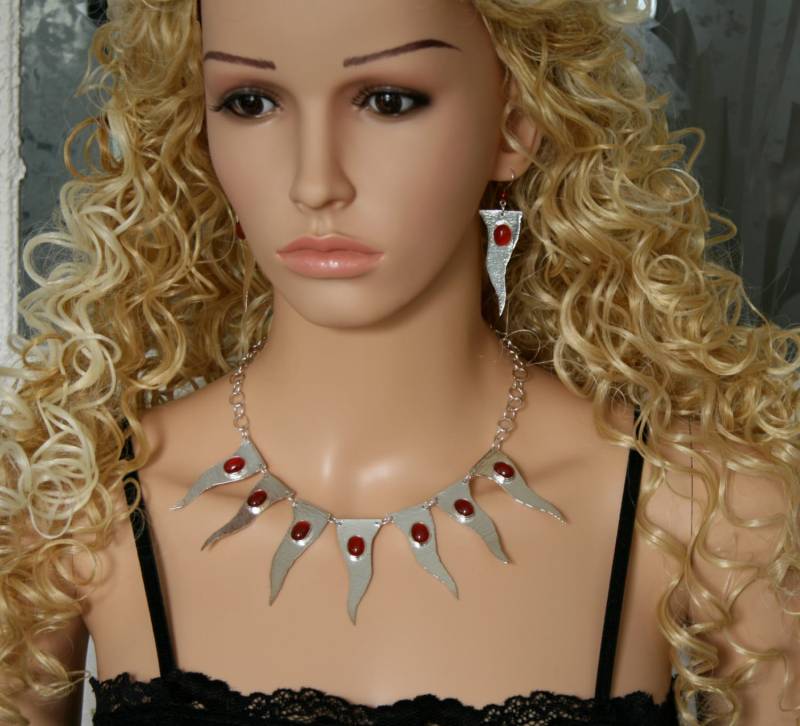 Exklusive "Aten Rustica' Designer Halskette & Ohrringe Set. Voll Gekennzeichnet Uk 925 Sterling Silber Mit Carnelians. Silberschmied/Metalsmith von StarlightAndShadows