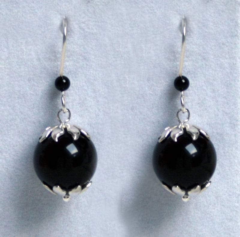 Handgemachte "Orb' Black Onyx Und Sterling Silber Ohrringe. Fisch Haken Ohr Drähte Für Durchbohrten Ohren von StarlightAndShadows