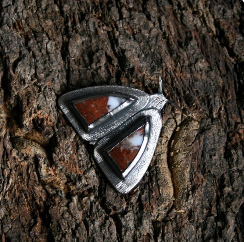 Handgemachte Schmetterling Brosche. Achat Und Sterling Silber. Voll Uk Gekennzeichnet. Eine Von Einer Art. Drei Dimensional, Orange-Braune Weiße von StarlightAndShadows