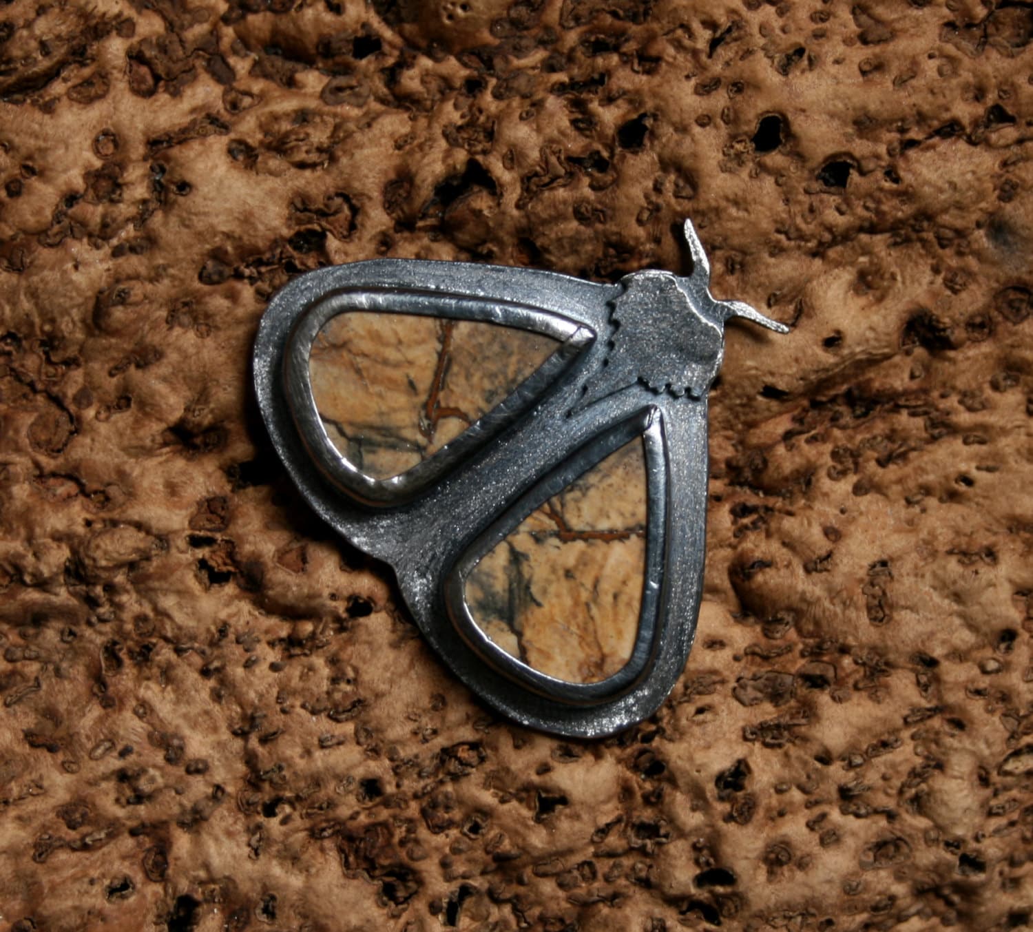 Handgemachte Schmetterling Brosche. Landschafts-Jaspis Und Sterling Silber. Voll Uk Gekennzeichnet. Eine Von Einer Art. 3 Dimensional, Jasper-Flügel von StarlightAndShadows