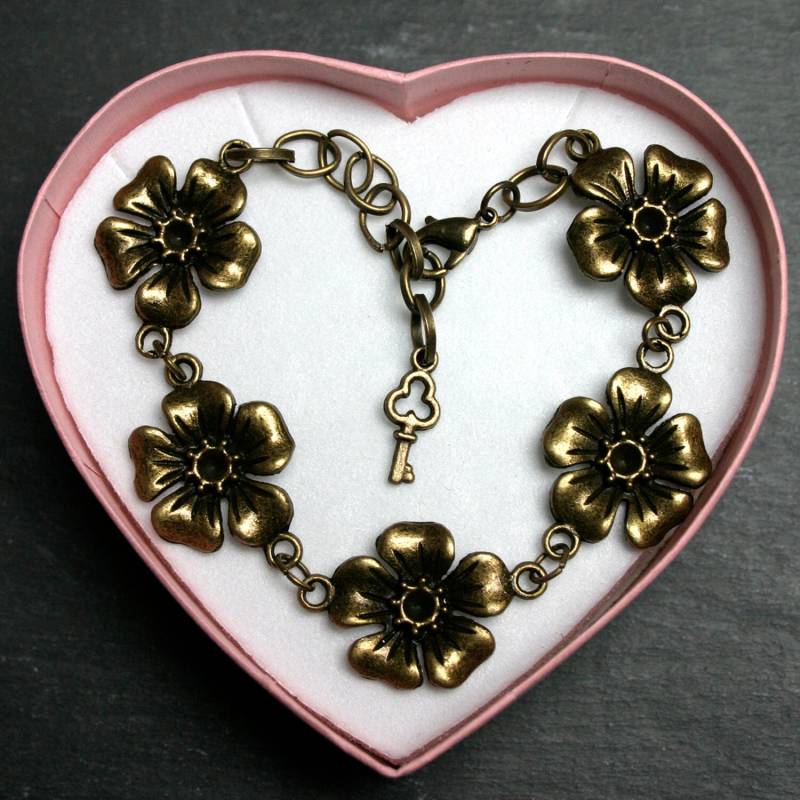 'abend Primrose' Armband Von Hand Gefertigt. Bronze-Ton Blumen-Armband - Erhältlich Mit Oder Ohne Geschenk-Box von StarlightAndShadows