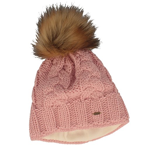 Starling Damen Winter-Mütze Strickmütze mit Kunstfell-Bommel weiches Fleece-Futter – Rosa von Starling