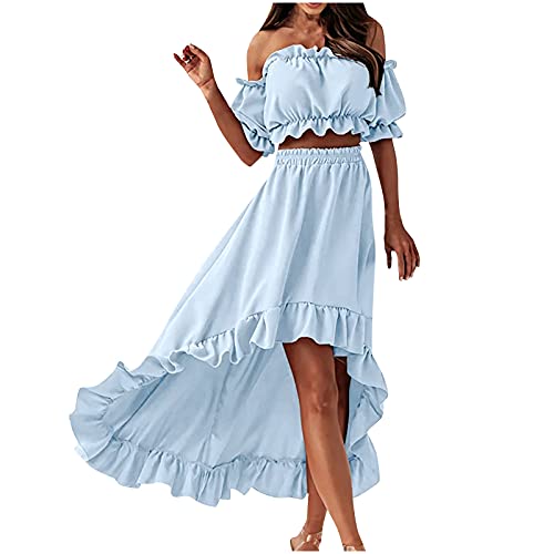 StarneA Sommerkleid Damen, Sexy Schulterfreies Kleid Elegant Cocktailkleid Damen Kleider Sommer Strandkleid Mode Abendkleid Lässiges Ballkleid Crop Tops Zweiteiliges Kleid von StarneA