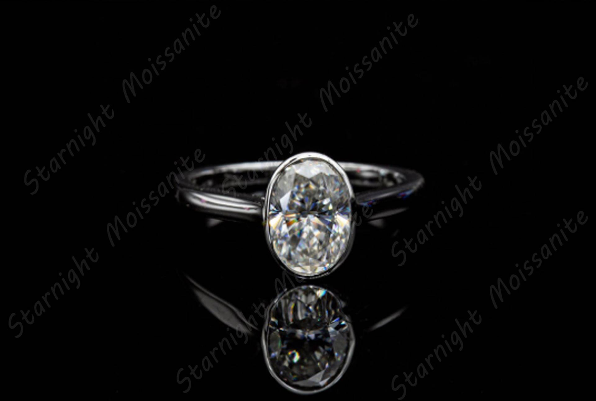 Platin Classic Moissanit Ring Fassung Oval Cut Verlobungsring. 2 Karat Ovaler Ring. Ringgröße 8 von StarnightMoissanite