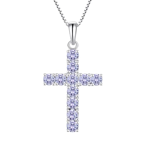 Starnny Damen Kette Silber 925 Kreuz Kruzifix Anhänger Halskette mit 3A Zirkonia Juni Geburtsstein Alexandrit Farbe Schmuck für Frauen von Starnny