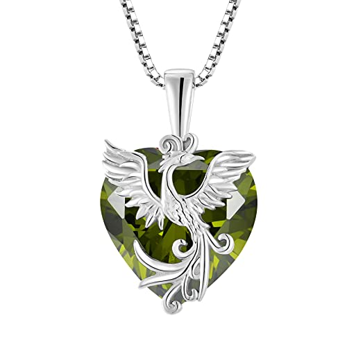 Starnny Damen Kette Silber 925 Phönix Anhänger Halskette 12mm 5A Cubic Zirkonia August Geburtsstein Peridot Schmuck für Damen von Starnny
