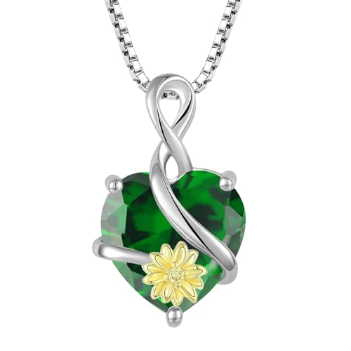 Starnny Damen Kette Sterling Silver 925 Infinity Unendlichkeit Sonnenblumen Halskette mit Herz 5A Cubic Zirconia Mai Geburtsstein Smaragd Farbe Schmuck für Frauen von Starnny