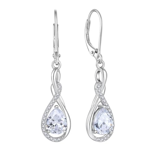 Starnny Damen Ohrringe Silber 925 Teardrop Wassertropfen Unendlichkeit Ohrringe hängend Creolen Baumeln 3A Zirkonia April Geburtsstein Schmuck für Frauen von Starnny