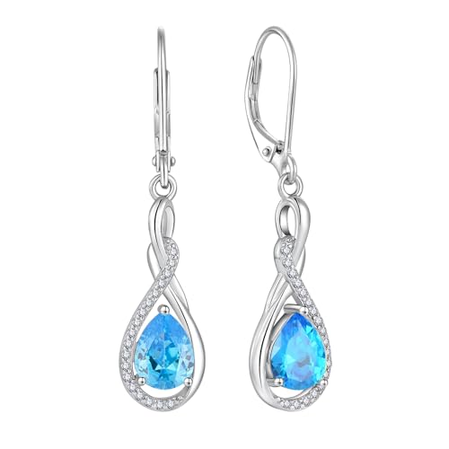 Starnny Damen Ohrringe Silber 925 Teardrop Wassertropfen Unendlichkeit Ohrringe hängend Creolen Baumeln 3A Zirkonia März Geburtsstein Aquamarin Farbe Schmuck für Frauen von Starnny
