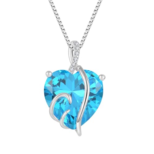 Starnny Herz Geburtsstein Kette Silber Damen 925 Infinity Unendlichkeit Halskette mit 5A Cubic Zirconia für Frauen Mutter Freundin Mama März Geburtsstein Aquamarin Farbe von Starnny