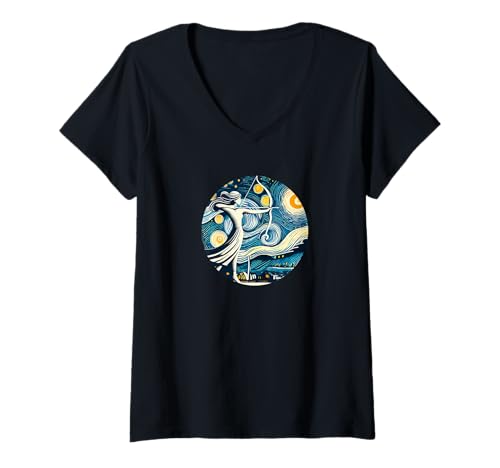 Damen Frauen Mythisches Bogenschießen Bogen Pfeil Van Gogh Sternennacht Stil T-Shirt mit V-Ausschnitt Damen Frauen Mythisches Bogenschießen Bogen Pfeil Van Gogh Sternennacht Stil T-Shirt mit V-Ausschnitt von Starry Night Apparel for Men Women Kids by Tess