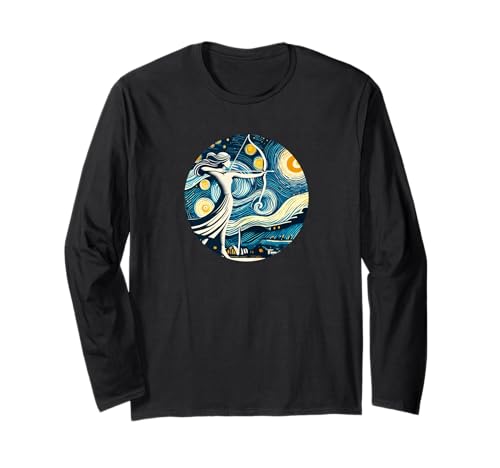Frauen Mythisches Bogenschießen Bogen Pfeil Van Gogh Sternennacht Stil Langarmshirt von Starry Night Apparel for Men Women Kids by Tess
