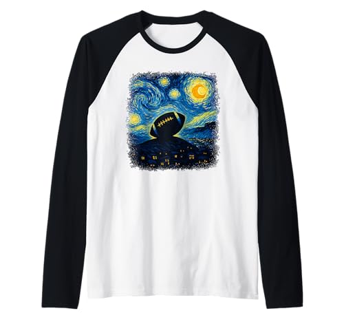 Van Gogh inspirierte Fußballkunst für Fans Männer Raglan von Starry Night Van Gogh Football Game Day