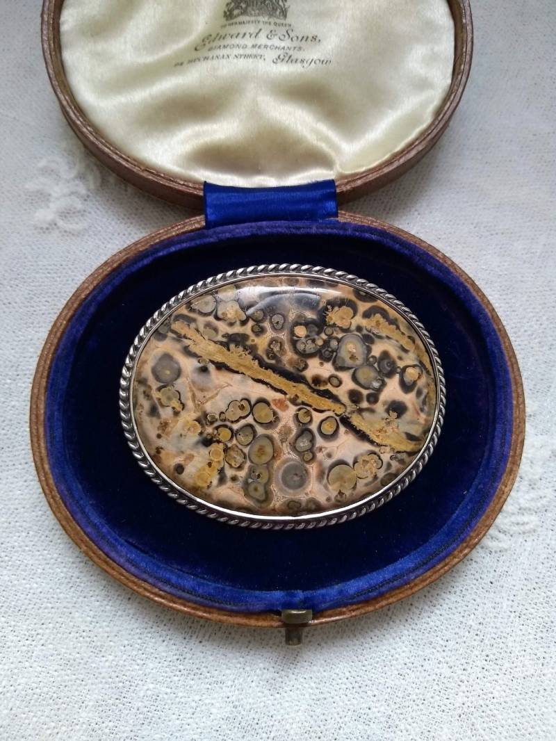 Vintage Sterling Silber Leopardskin Achat Statement Brosche Mit Punzierung Vintage Sterling Silber Leopardskin Achat Statement Brosche Mit Punzierung von StarryStarryNightUK