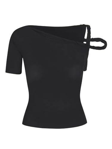 Starrylion Damen-Top, Stretch, gedreht, doppelt gefüttert, modisches Oberteil für Damen, trendiges bauchfreies Top, Schwarz, X-Klein von Starrylion