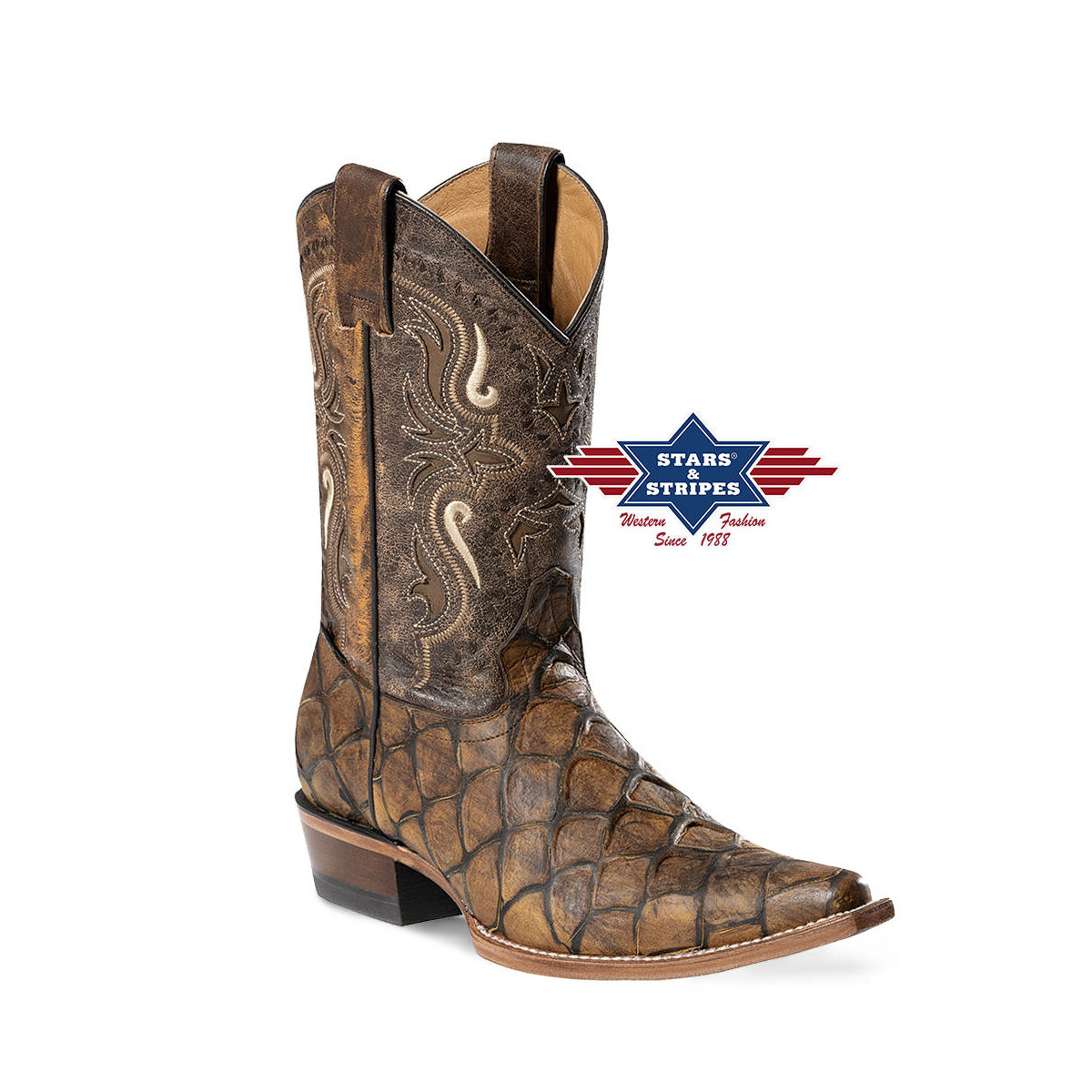 Außergewöhnliche brauner Westernstiefel mit Stickerei - WB-56 39 von Stars & Stripes