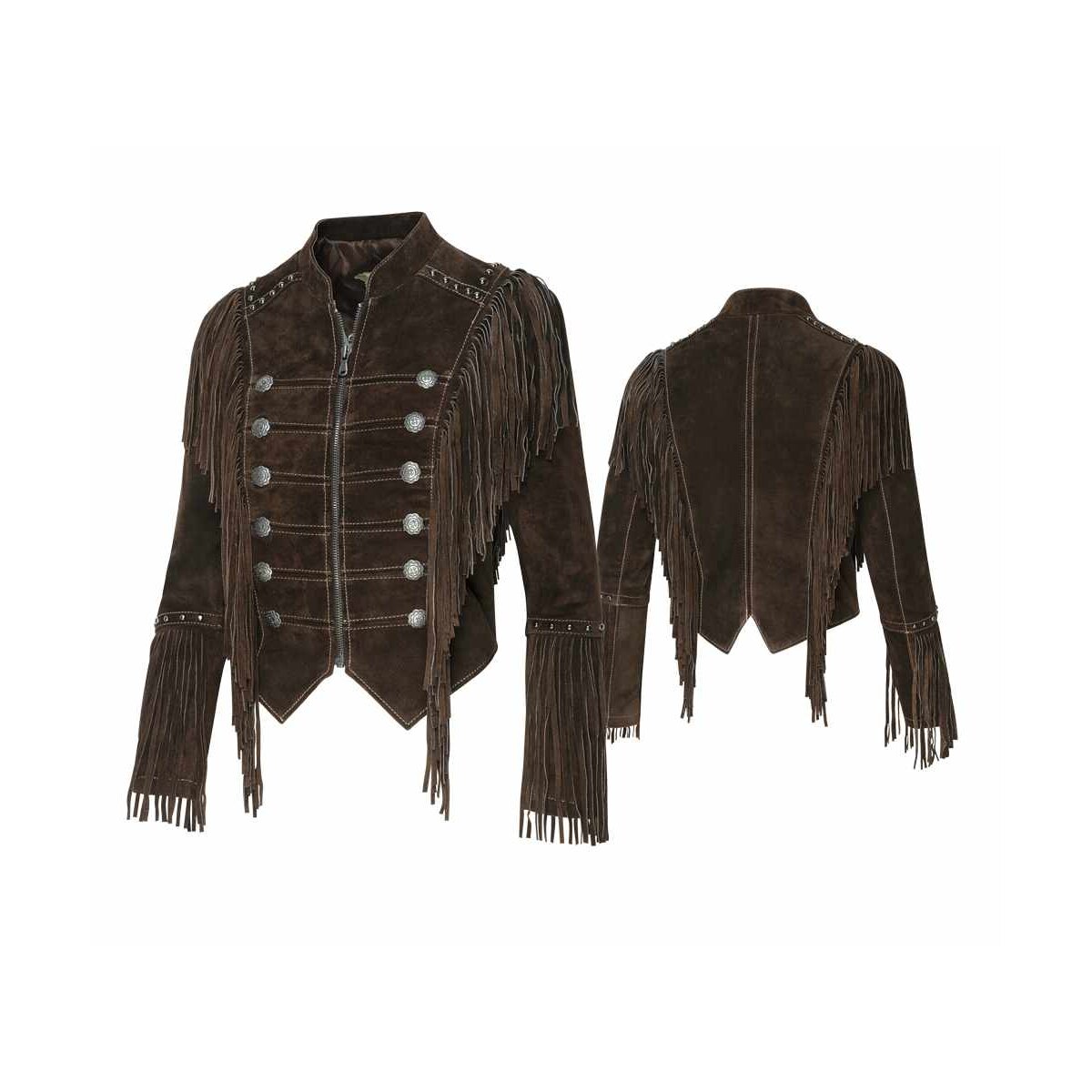 Braune Fransenjacke, Lederjacke Brianna im Military-Look M von Stars & Stripes