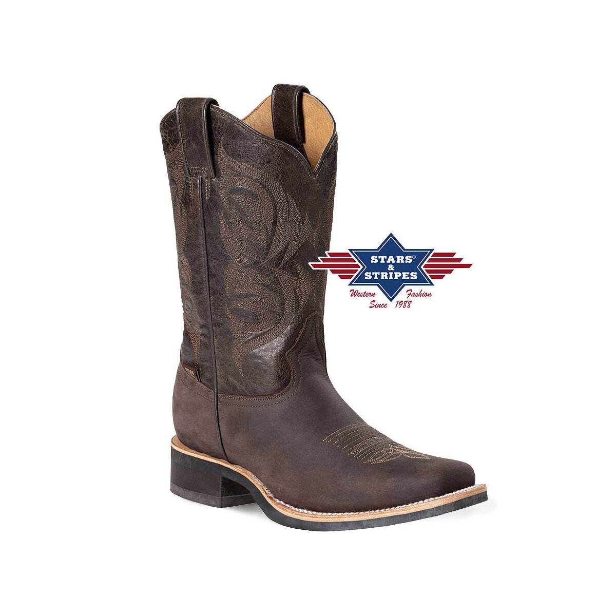 Brauner Westernstiefel mit aufwendigen Stickereien 46 von Stars & Stripes