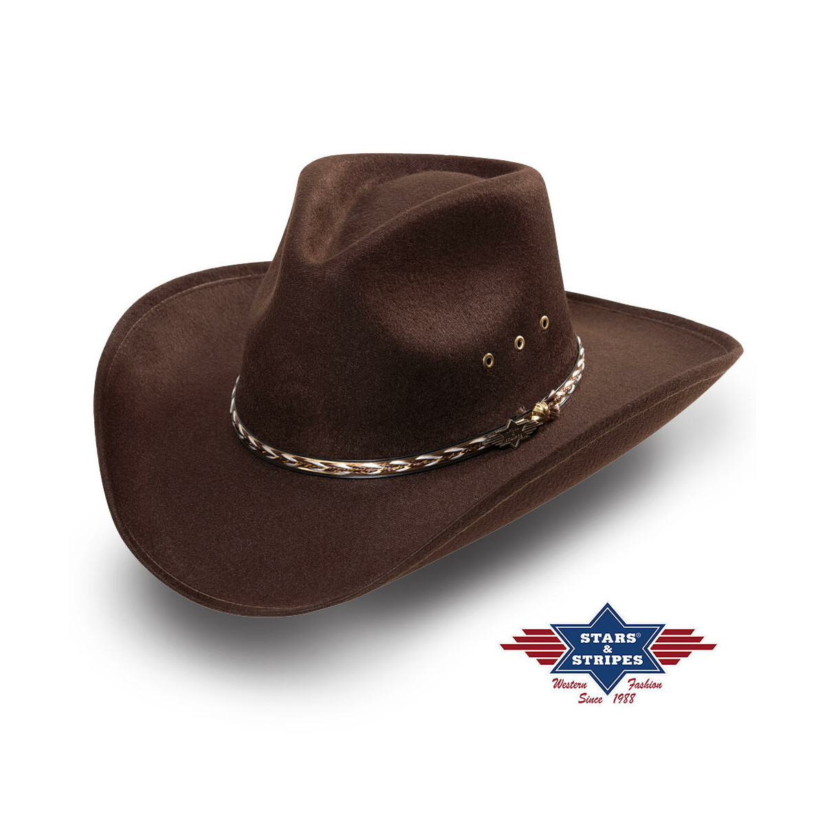 Brauner mexikanischer Fauxfelthut, Westernhut, Cowboyhut Kansas 57 von Stars & Stripes