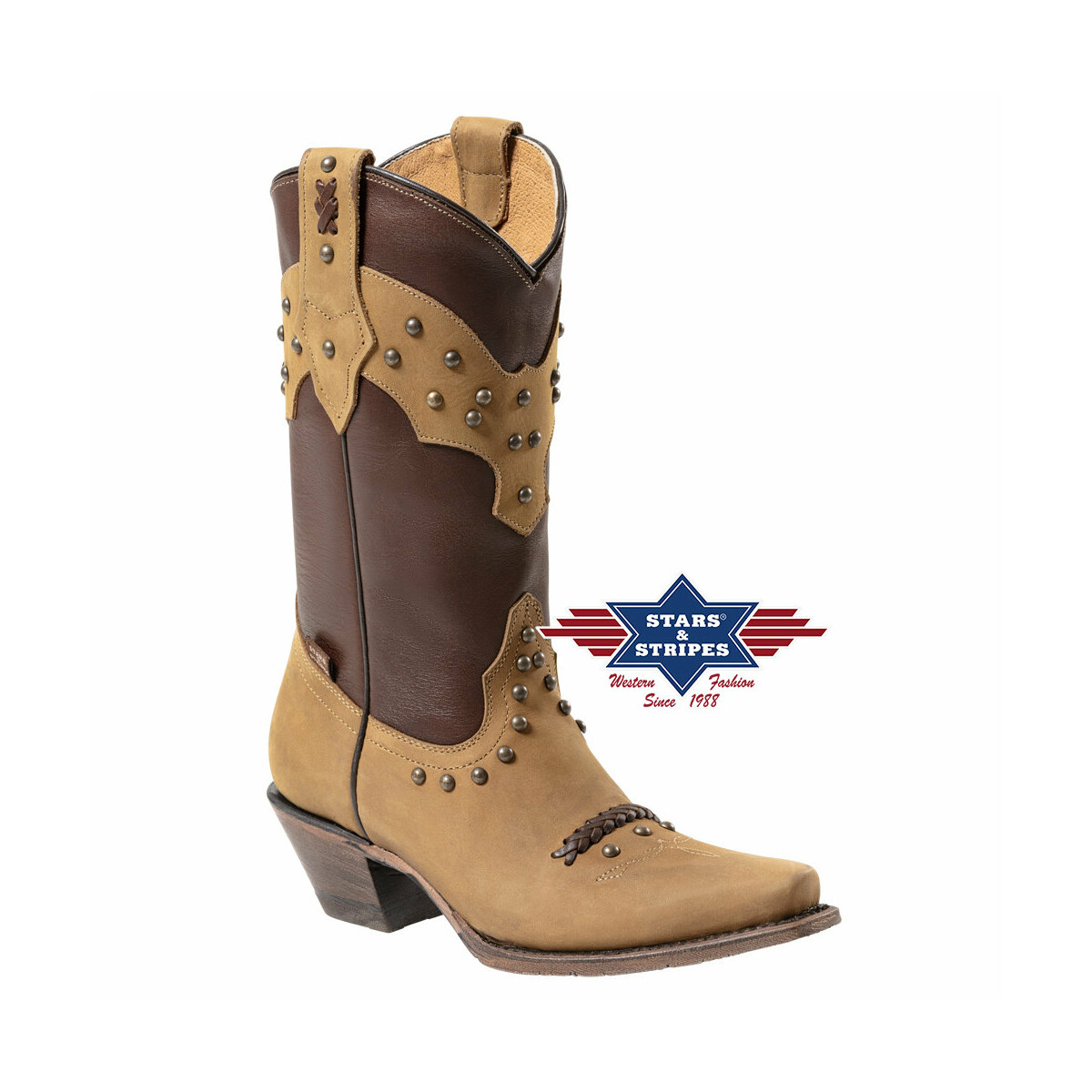 Damen Cowboystiefel Westernstiefel Westernboosts braun m. Nieten / Applikationen 37 von Stars & Stripes