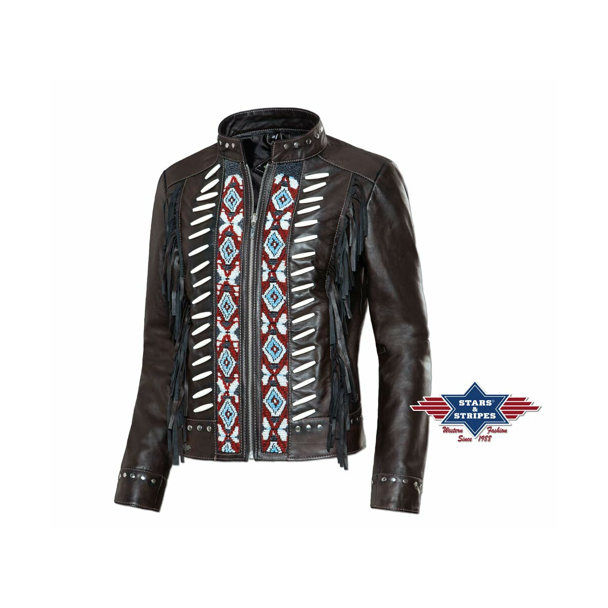 Damen Lammnappaleder Fransenjacke Lederjacke Acoma" mit Nieten, Glasperlen L" von Stars & Stripes