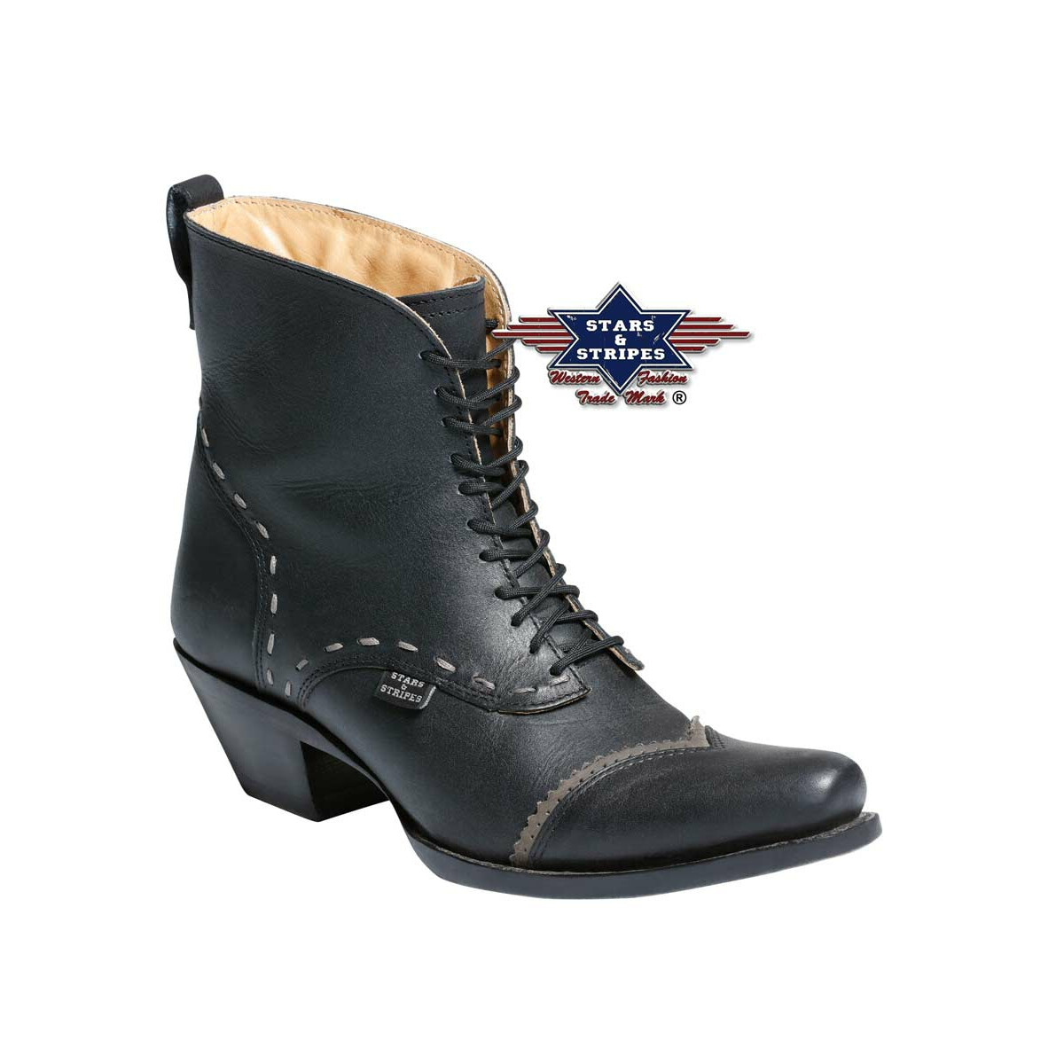 Damen Westernstiefel, Westernstiefelette Ashley Black, schwarz halbhoher Schaft 36" von Stars & Stripes