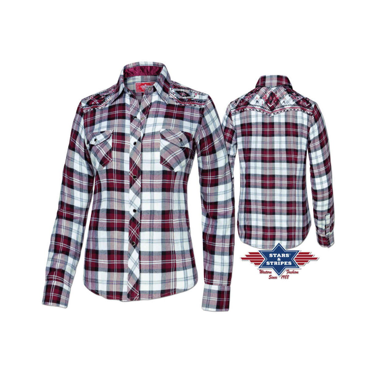 Damenbluse, Westernbluse Karobluse Pasadena" mit Stickerei L" Damenbluse, Westernbluse Karobluse Pasadena" mit Stickerei L" von Stars & Stripes