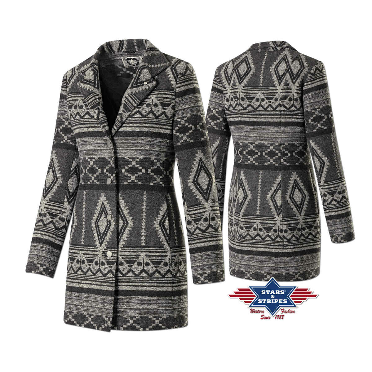 Damenmantel Wintermantel warme Winterjacke im Azteken-Design von Stars & Stripes