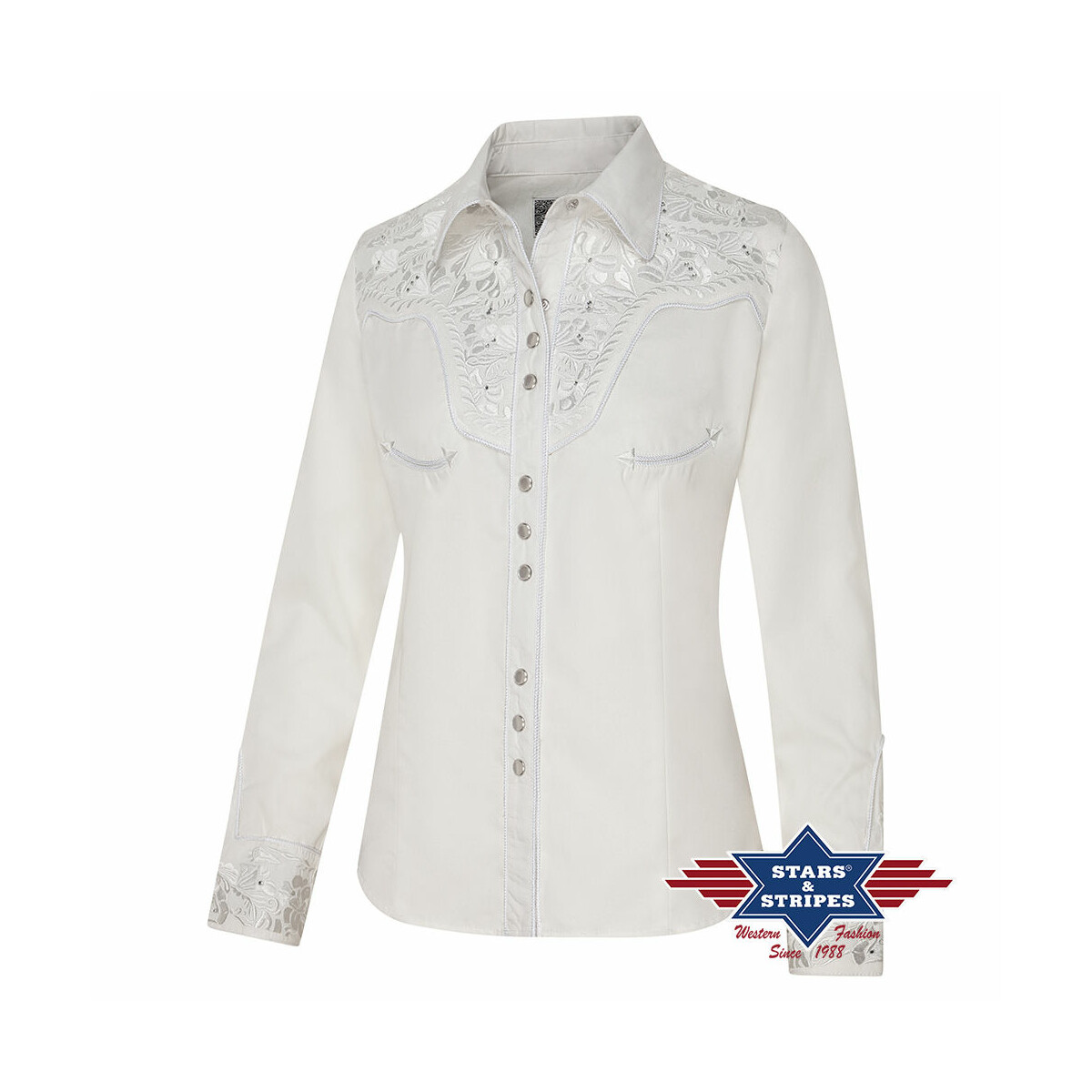 Edle Weiße Westernbluse mit Stickerei und Strasssteinen XL von Stars & Stripes