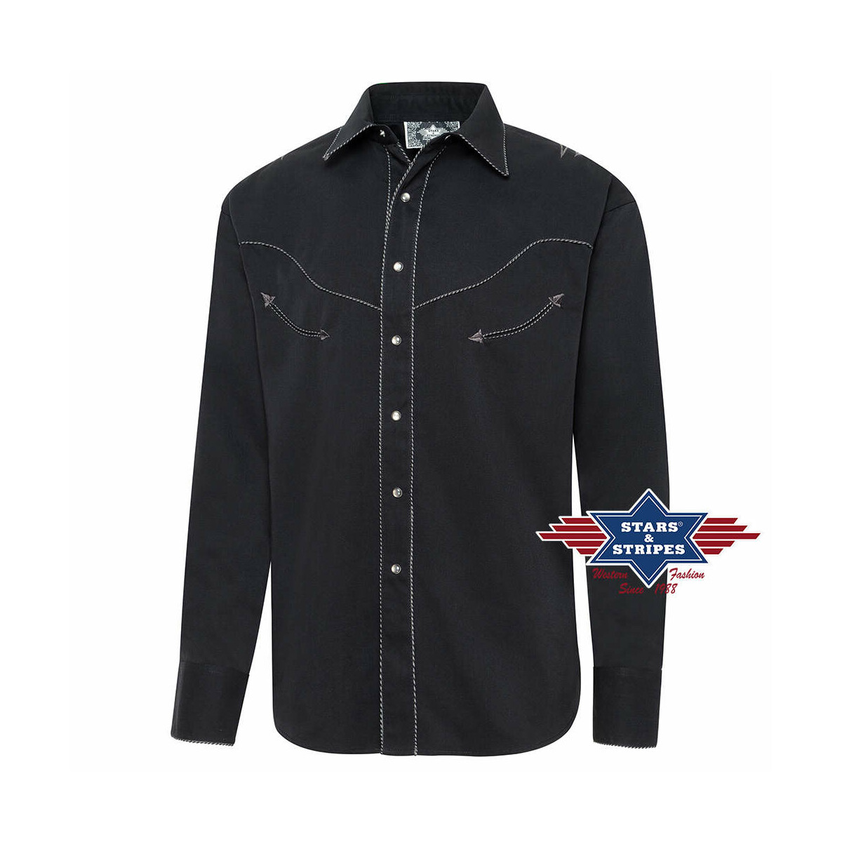 Exquisites schwarzes Westernhemd -Black Eagle- mit gesticktem Adler 2XL von Stars & Stripes