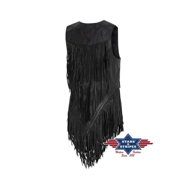 Fransenweste, Lederweste, Damenweste, Rindsleder - schwarz L von Stars & Stripes