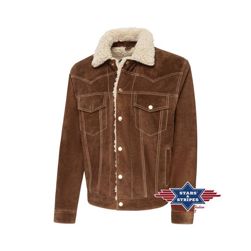 Gemütliche Wildleder Westernjacke Model -Decker- braun 3XL von Stars & Stripes
