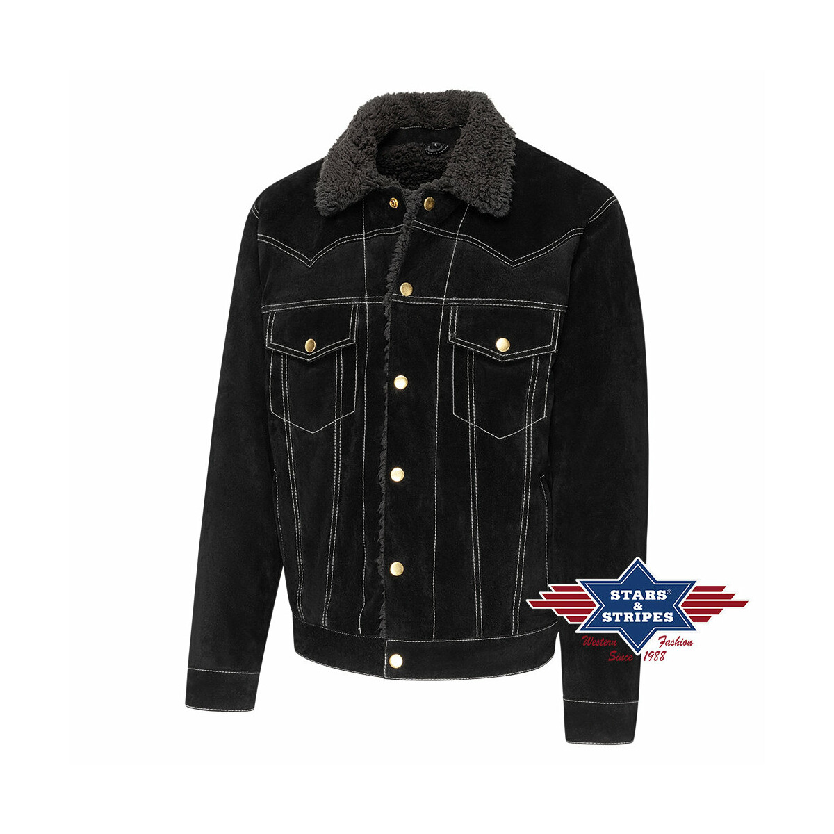 Gemütliche Wildleder Bikerjacke Model -Decker- schwarz 2XL von Stars & Stripes