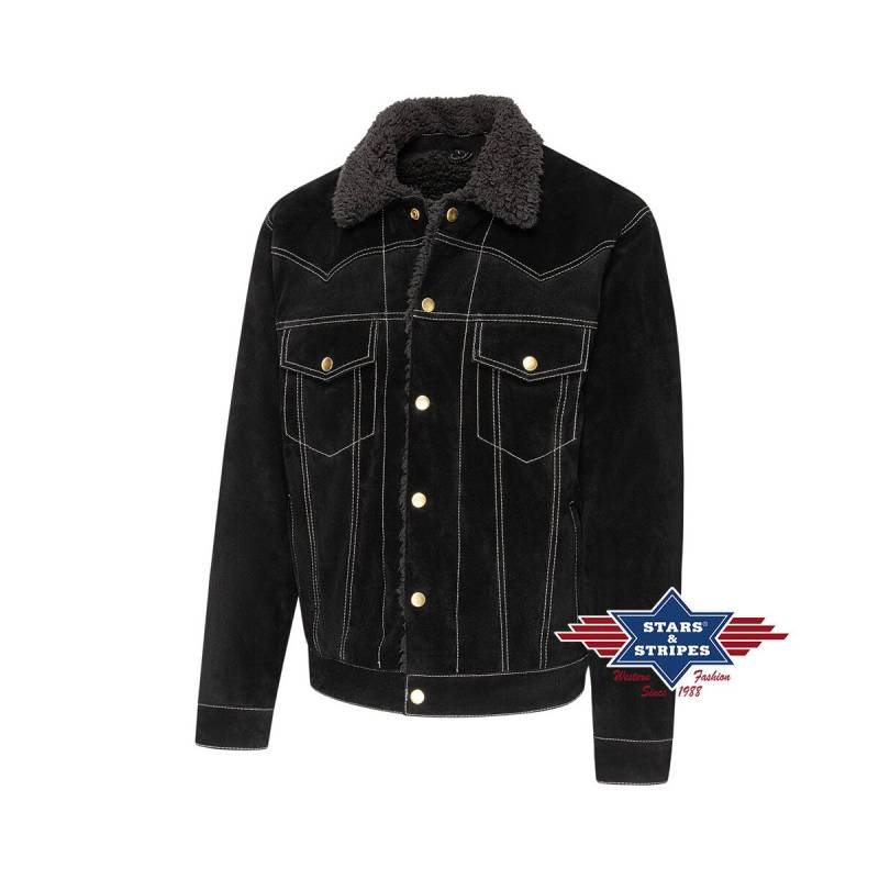 Gemütliche Wildleder Westernjacke Model -Decker- schwarz L von Stars & Stripes