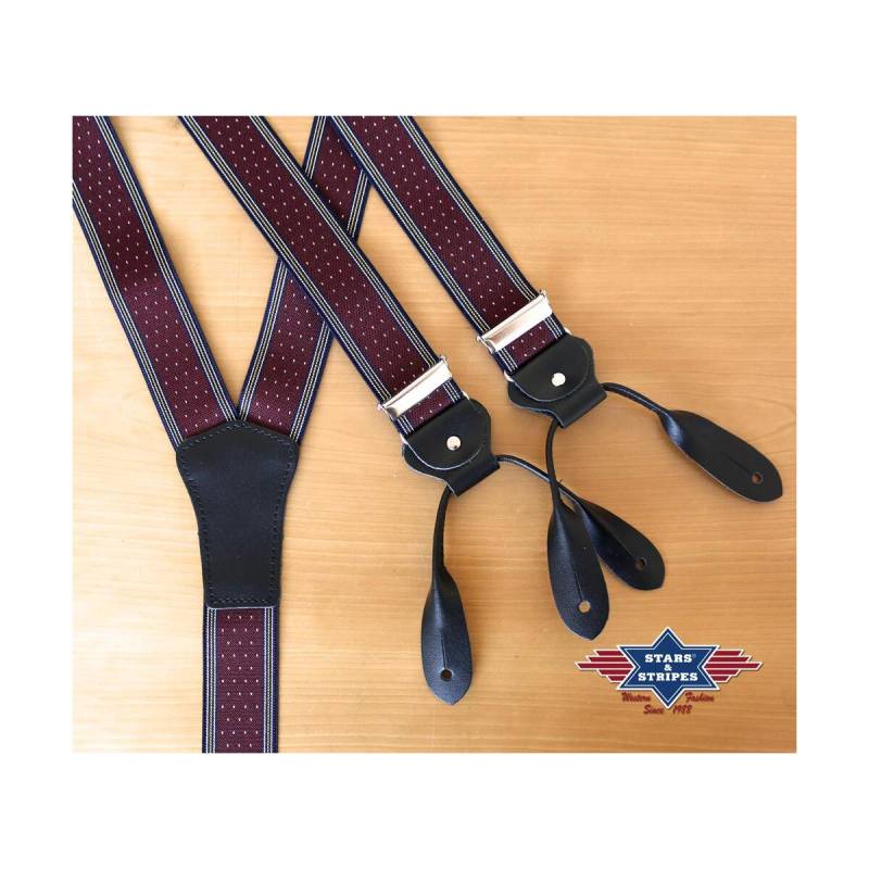 Gestreifte Hosenträger mit Knopfloch Lederlaschen Old Style Westernstyle HT-07 von Stars & Stripes