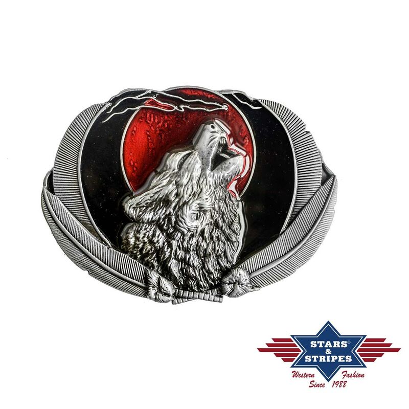 Gürtelschnalle, Buckle mit Motiv heulender Wolf von Stars & Stripes