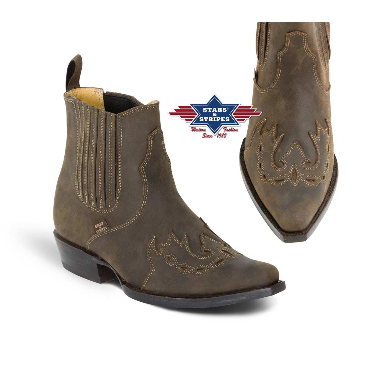 Herren Westernstiefel, Cowboysiefel halbhoch braun 100% Rindsleder Stars&Stripes 46 von Stars & Stripes