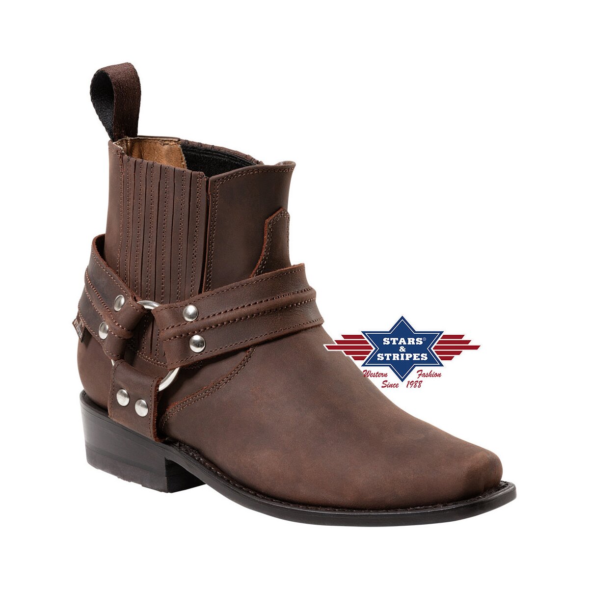 Herren Westernstiefel, Westernstiefelette, Cowboystiefel, Bikerboot, braun 43 von Stars & Stripes