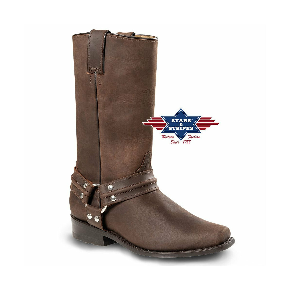 Herren Westernstiefel Biker Boots, braun, Rindsleder Stars&Stripes 37 von Stars & Stripes