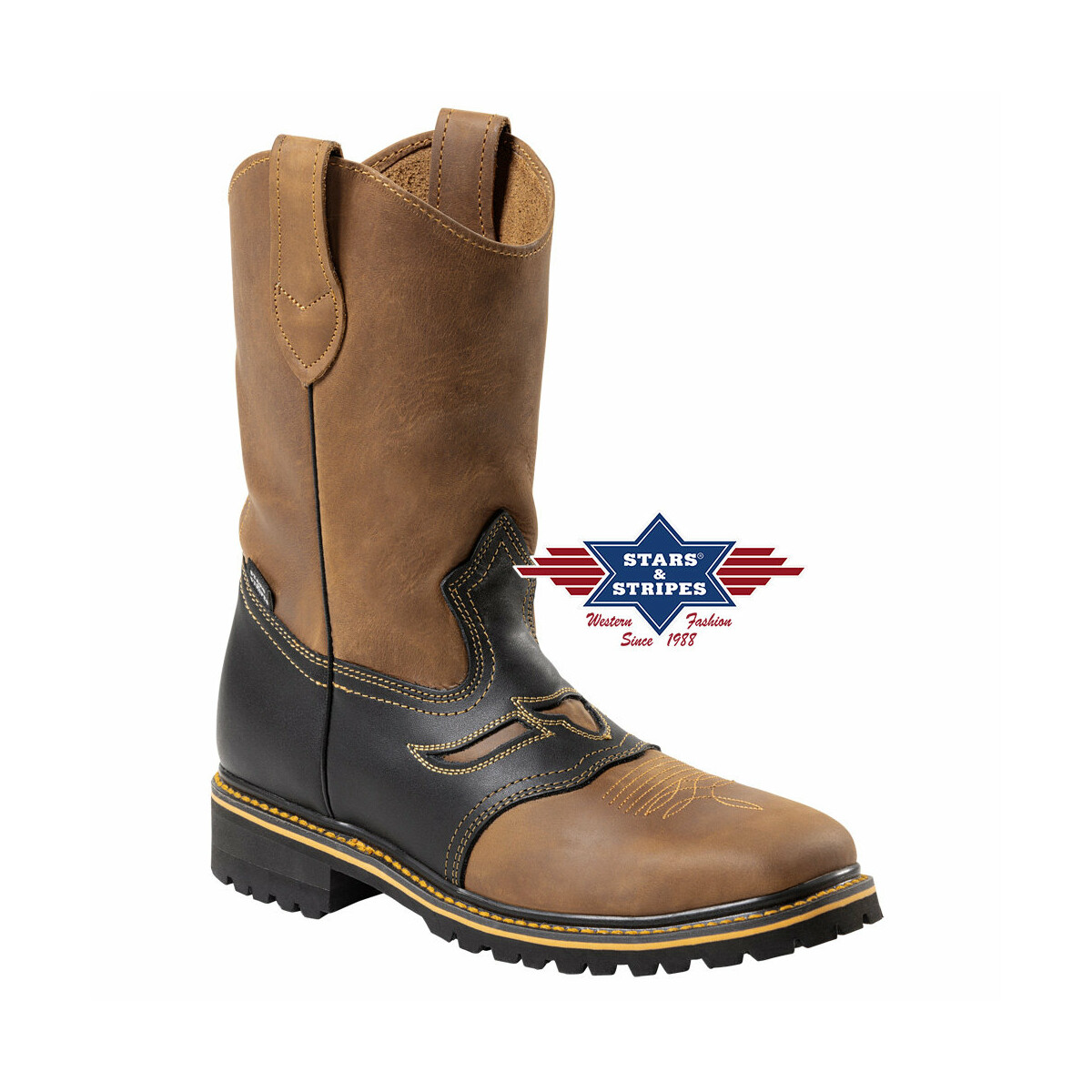 Herren Westernstiefel Workerboots Braun Rindsleder Stars&Stripes 40 von Stars & Stripes