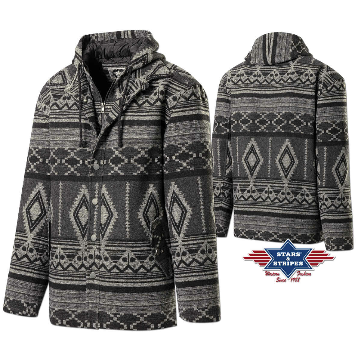 Herrenjacke, Winterjacke, warme Jacke im Azteken-Design XL von Stars & Stripes