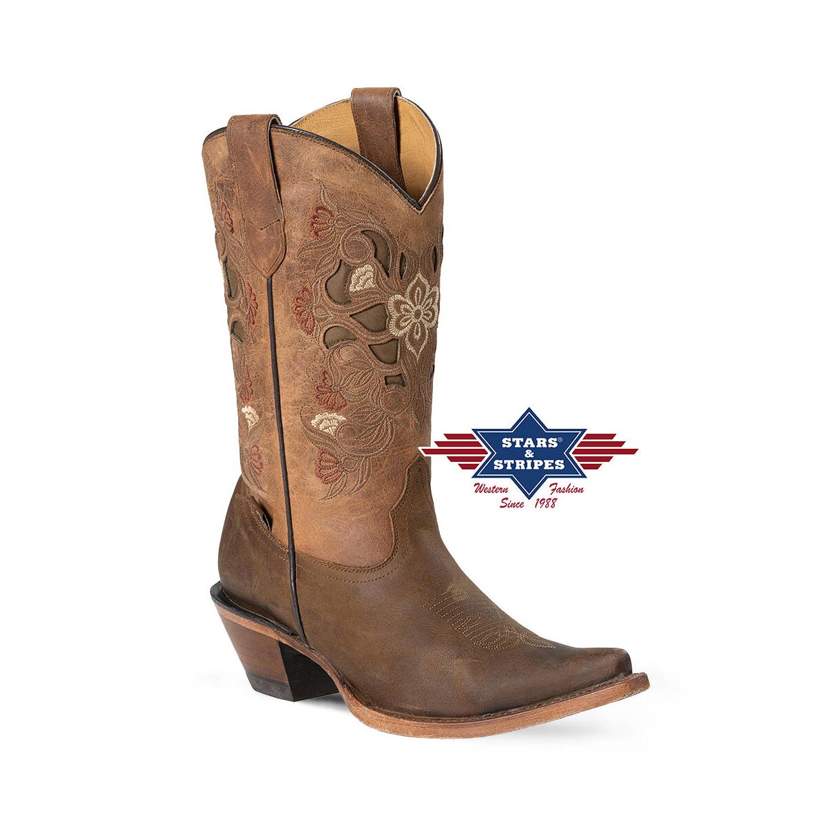 Hochwertige Damen-Westernstiefel aus Leder mit Stickereien 38 von Stars & Stripes