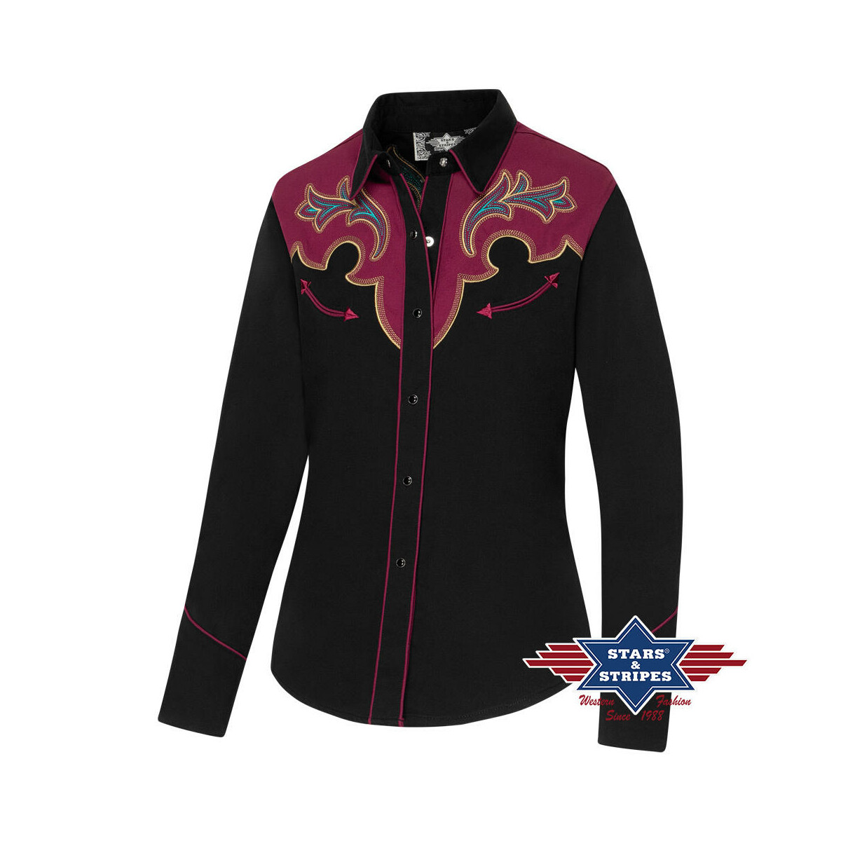 Jenna - Exquisite schwarze Westernbluse von Stars & Stripes