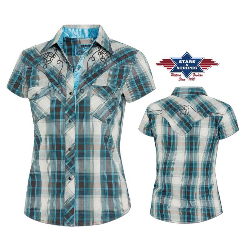 Karierte Kurzarmbluse Westernbluse Damenbluse Josie M von Stars & Stripes