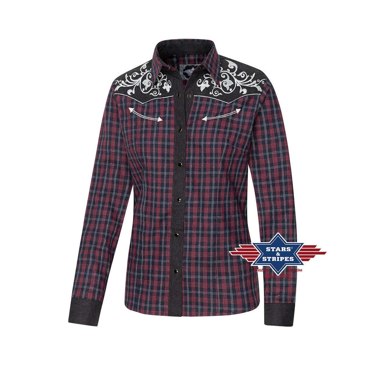 Karierte Westernbluse Abby" mit bestickter Westernpasse L" von Stars & Stripes