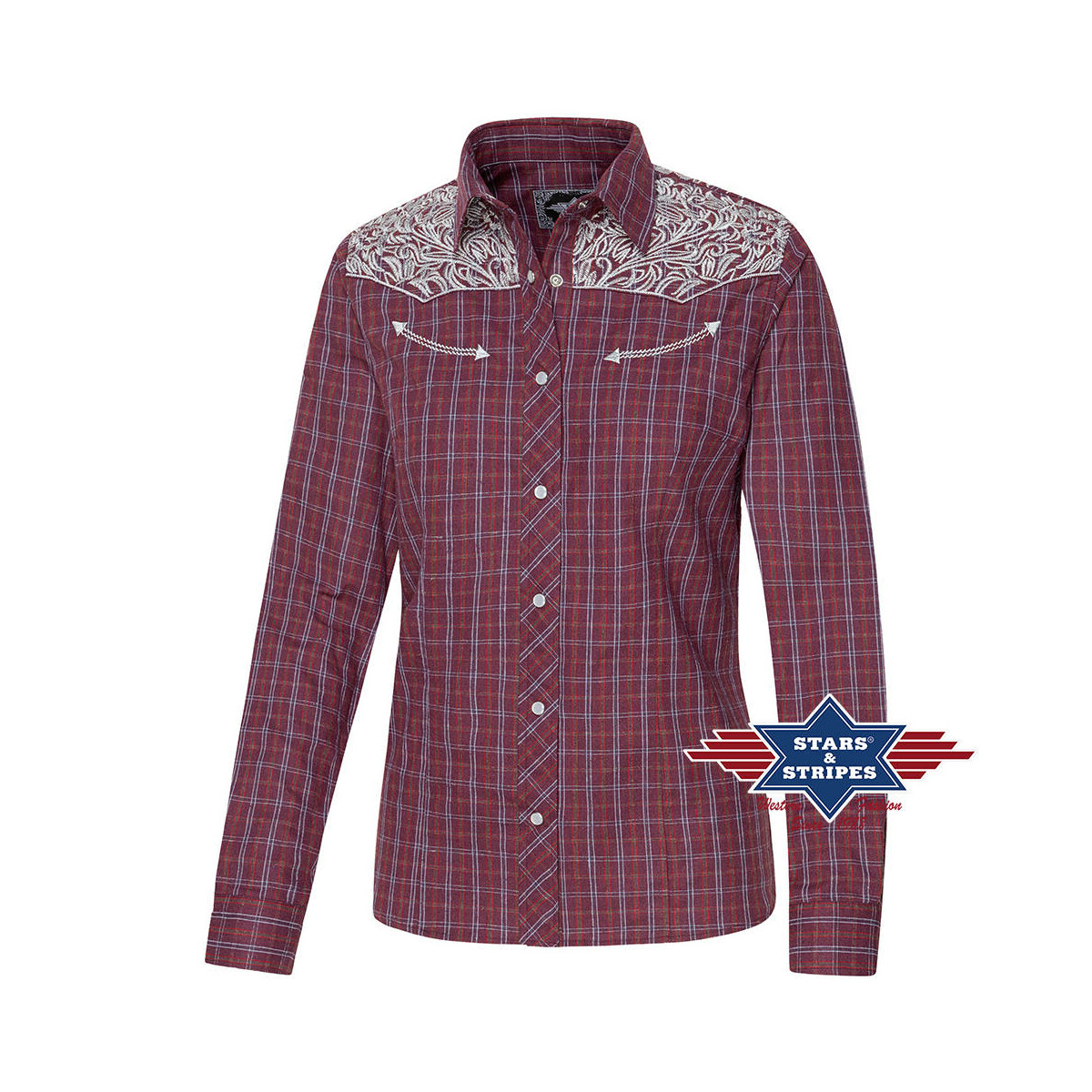 Karierte Westernbluse Cora" mit bestickter Westernpasse L" von Stars & Stripes